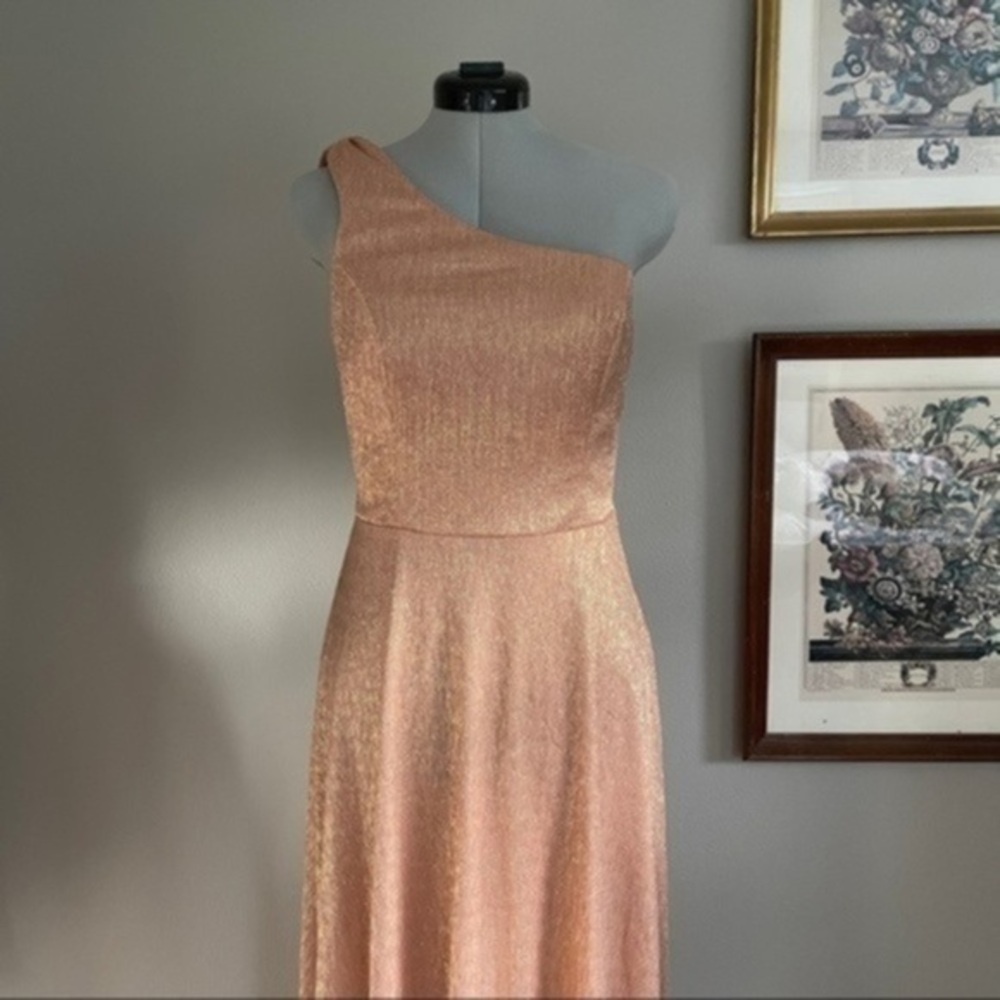 BHLDN Midas One Shoulder Metallic Gold Gown Formal Evening Dress Size 16